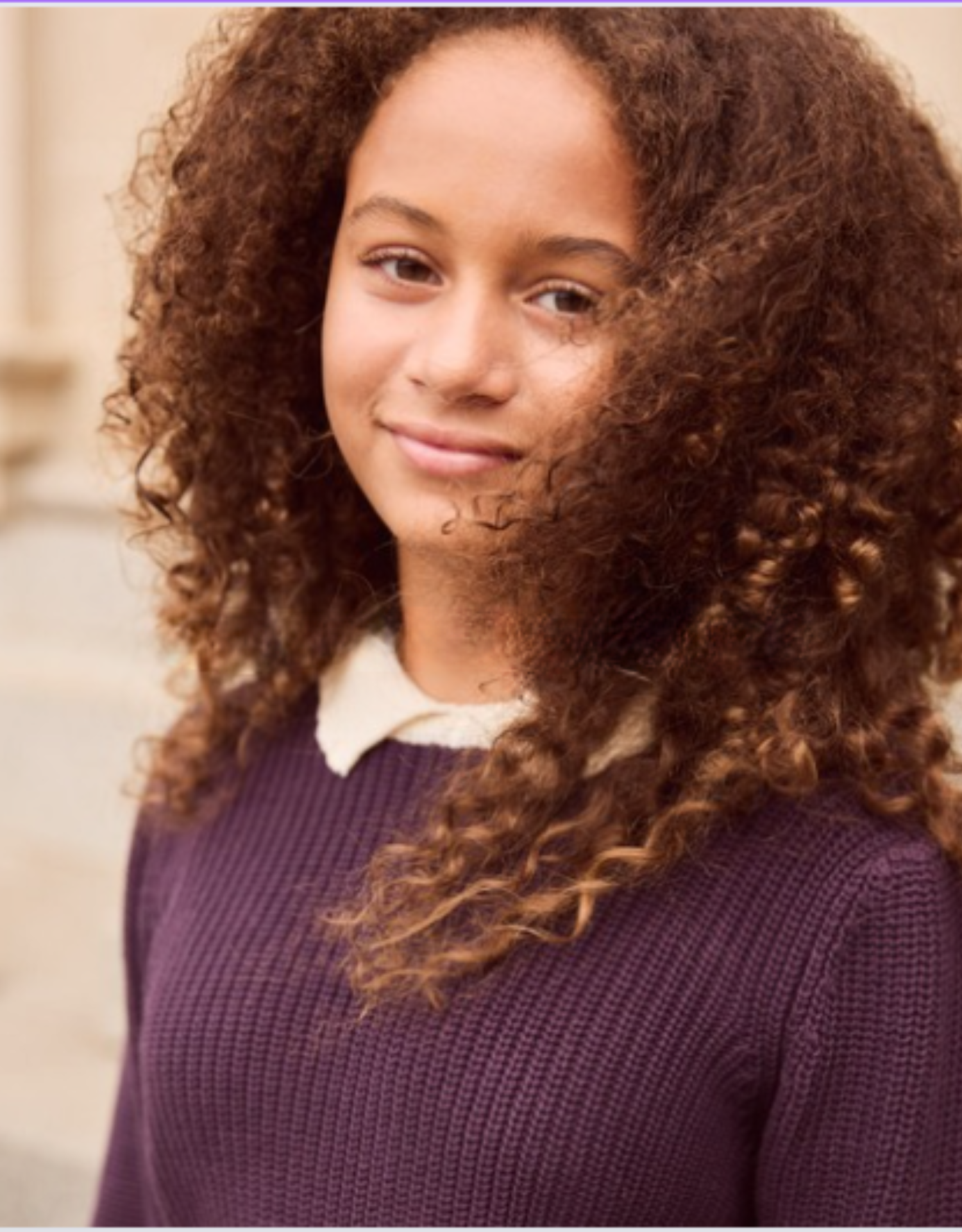 Girl wearing Girls Collared Sweater in Plum