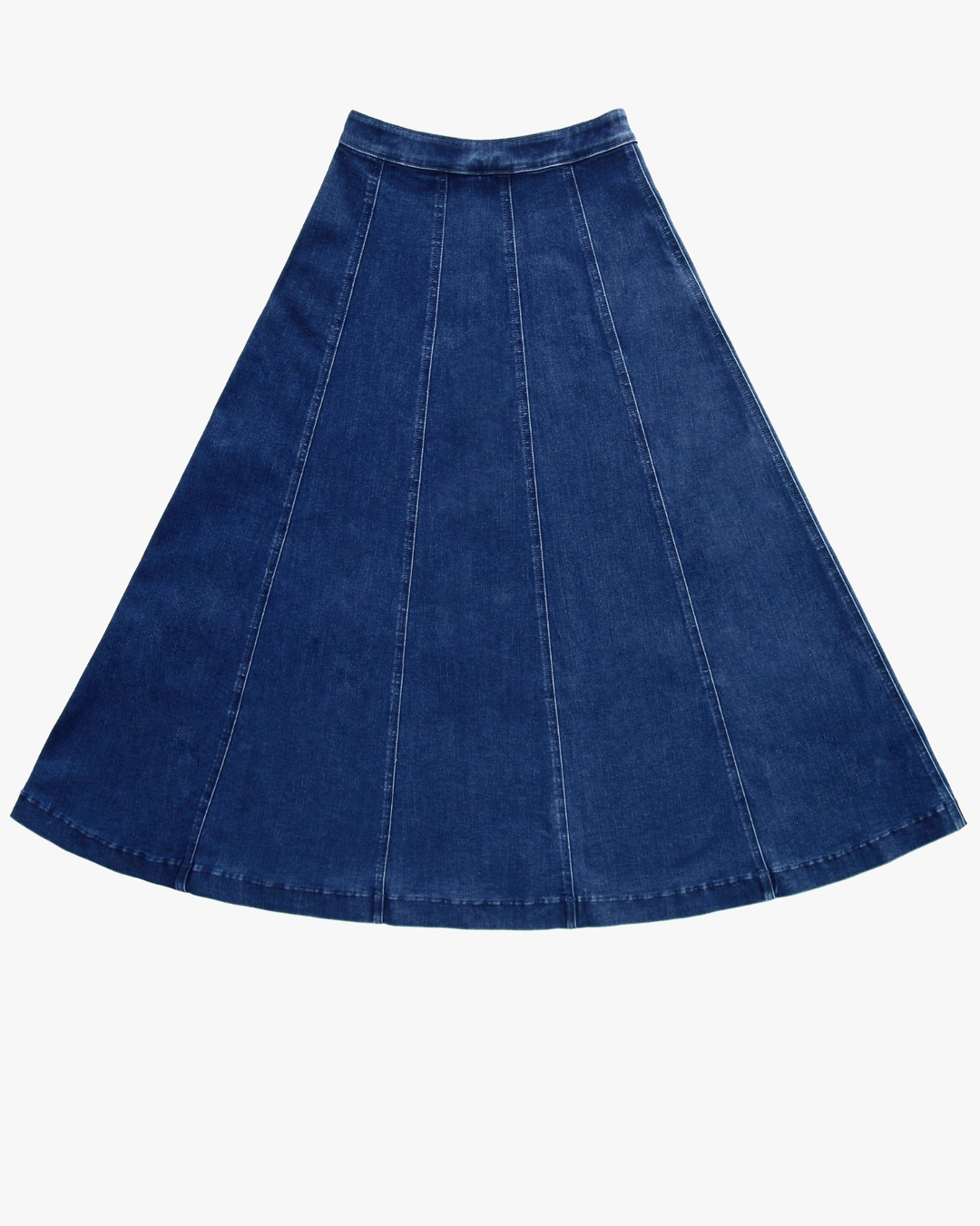 Blue denim skirt on a white background