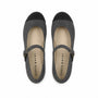 A pair of Little Narni grey felt Mary Jane shoes with black toe caps, shown from a top-down view on a white background.