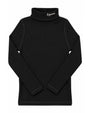 A black long-sleeve mock neck turtleneck top with 'l'parisi' embroidered in white on the collar, displayed flat against a solid white background.
