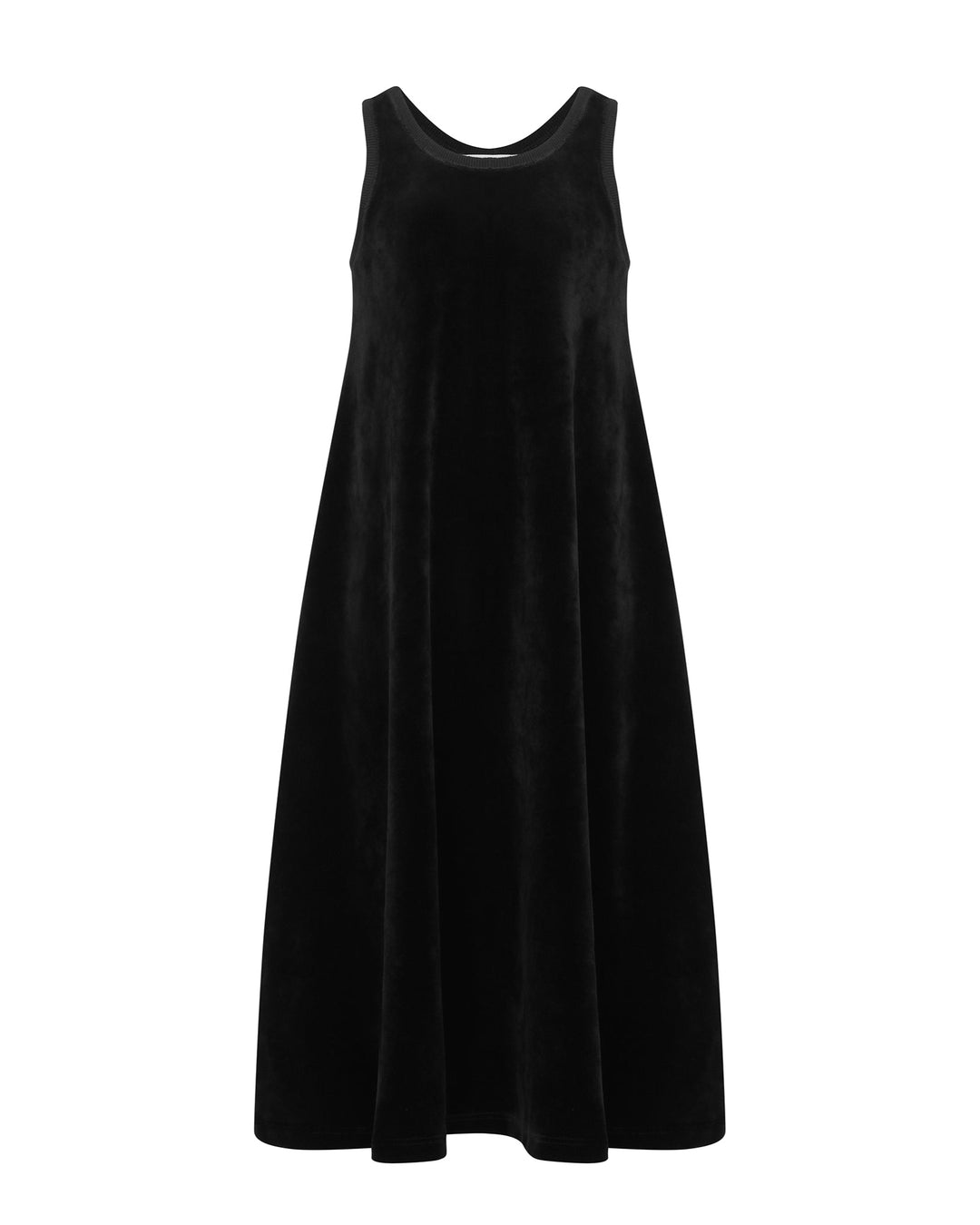 Black sleeveless dress on a white background