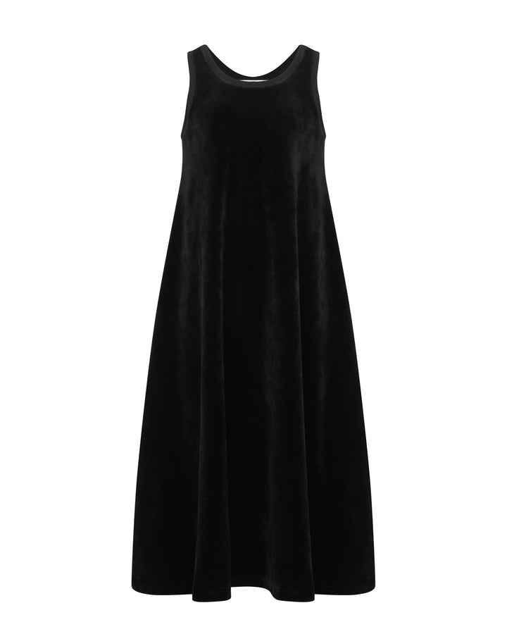 Black sleeveless dress on a white background